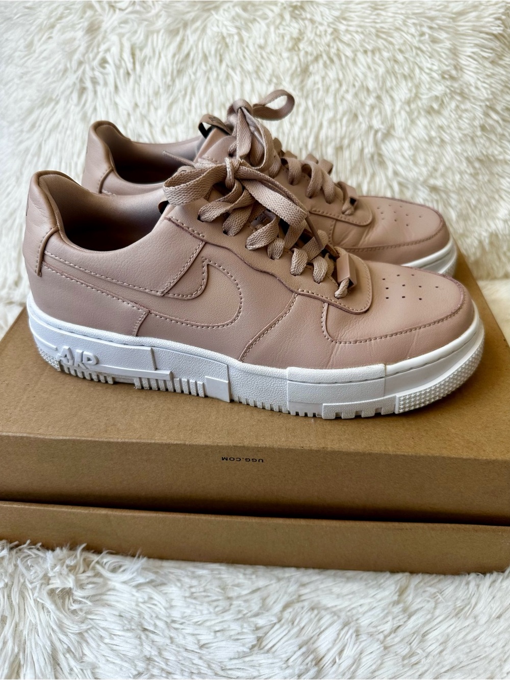 Nike Air Force 1 Pixel Particle Beige White Leather Platform Sneakers  Size 8.5